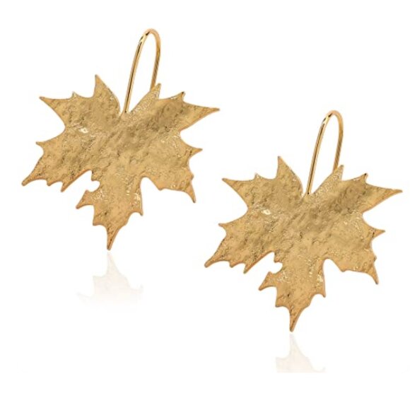 Golden tone Fall Maple Leaves Earrings - Picture 1 of 5